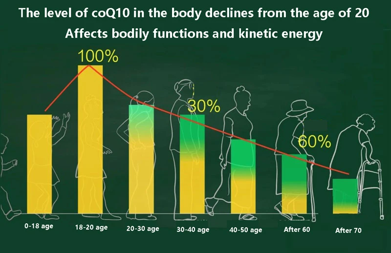 The content of coenzyme Q10 in the body has declined since the age of 20, affecting physical function and kinetic energy