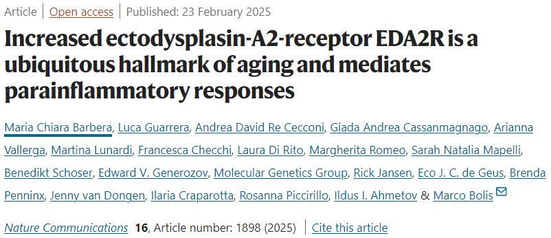 Increased ectodysplasin-A2-receptor EDA2R is a ubiquitous hallmark of aging and mediates parainflammatory responses